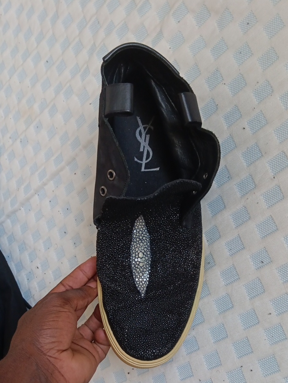 Yves Saint Laurent Black Slip-On Embellished Loafer with Gold Accent